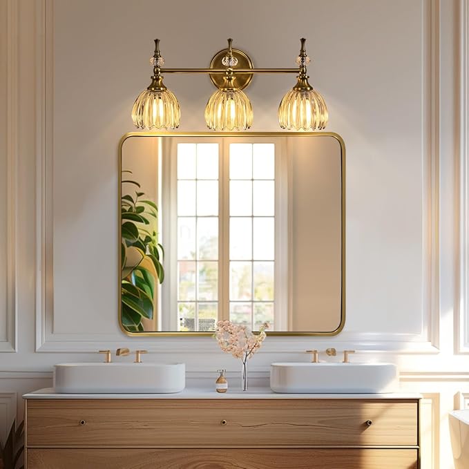 ANDY STAR 40x36 Inch Gold Bathroom Mirror, Brushed Gold Mirrors for Wall in Anti-Rust SUS304 Tube Metal Frame, Rounded Rectangle Mirrors 1’’ Deep Wall Mounted Vertically/Horizontal for Bathroom