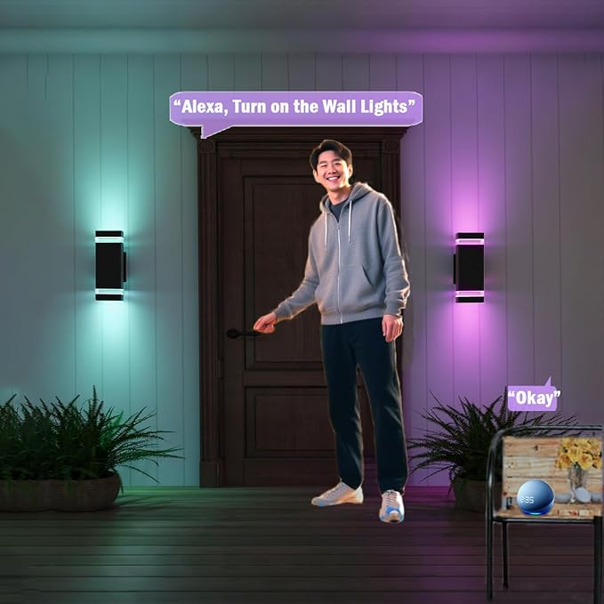 Mi.Light RF Remote Control RGB Colour Changing Lighting LED Double Up and Down Outdoor Wall Light,White Temperature 2700k- 6500k RGB+CCT Exterior Wall Lighting (3 Pack)