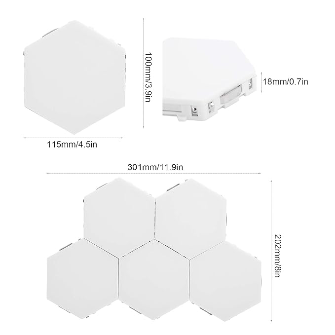 5 Pack Hexagon Lights, White Touch Night Hexagon Led Lights for Wall, Led Panel Light for Barber Shop Hotel Party Gaming Room Decor (US)