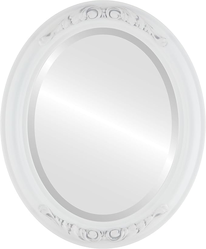 OVALCREST Oval Beveled Wall Mirror for Home Decor - Florence Style - Linen White - 34" x 24"