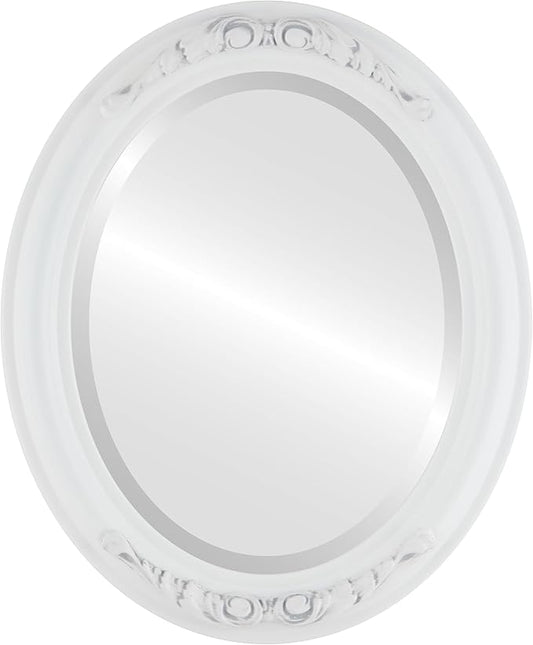 OVALCREST Oval Beveled Wall Mirror for Home Decor - Florence Style - Linen White - 44" x 34"