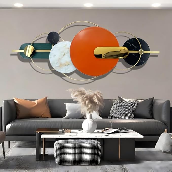 Metlzks Modern Metal Wall Decor,Handmade Circles Geometric Wall Sculptures,Orange Abstract Metal Wall Art for Bedrooms, Dining Rooms, Living Rooms, Corridors And Offices.(60''Lx24''W)