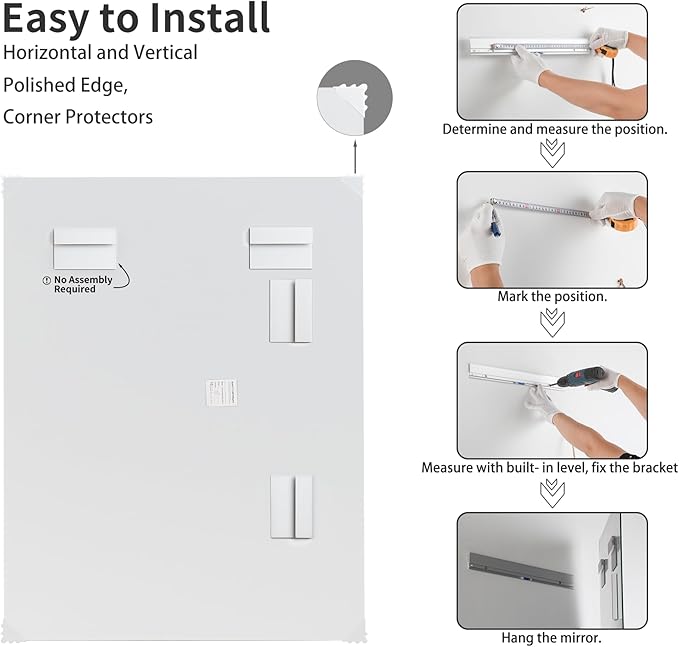 Mirrorons Beveled Mirror, Bathroom Mirrors for Wall 48" x 30", Frameless Rectangle Bathroom Mirror with Beveled Edge, Hangs Horizontally or Vertically