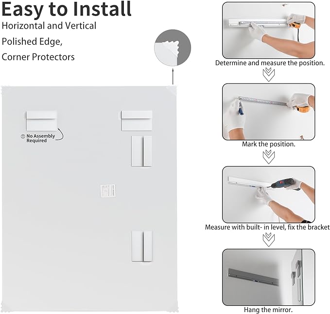 Mirrorons Beveled Mirror, Wall Mirror 24" x 32", Frameless Rectangle Bathroom Vanity Mirror with Beveled Edge, Hangs Horizontally or Vertically. Upgraded Shatterproof Mirror, Bathroom, Gym.