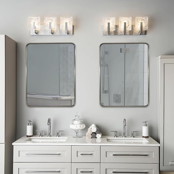 ANDY STAR 28x36 INCH Chrome Bathroom Mirrors, Polished Chrome Bathroom Mirror, Rounded Rectangle Mirror, Anti-Rust SUS304, Tube Metal Frame, 1’’ Deep Wall Mounted Vertically/Horizontal for Bathroom