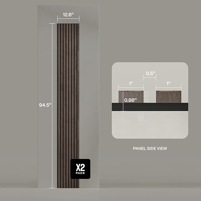 2-Pack Acoustic Wood Slat Panels - Soundproof Wall Paneling for Interior Decor