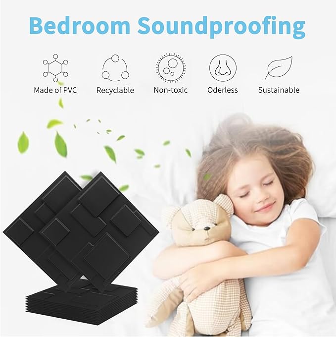 Art3d 100 Pack Decorative 3D Wall Panels, 97 Sq.Feet PVC Interior Wall Décor, 11.8"x11.8", Black