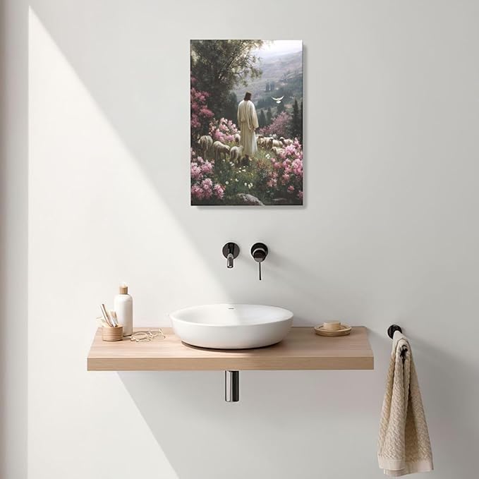 Jesus Wall Art Christian Jesus Lamb Wall Decor Religious God Canvas Painting Pictures Print Christ Decorations for Living Room Bedroom Church Framed Gifts 16”X24”