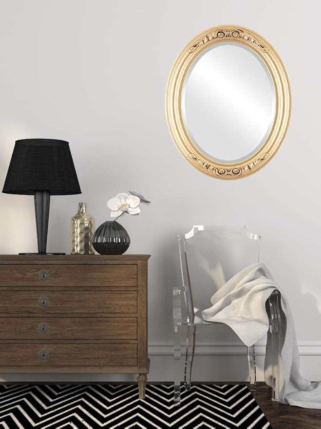 OVALCREST Oval Beveled Wall Mirror for Home Decor - Florence Style - Gold Spray - 34" x 24"