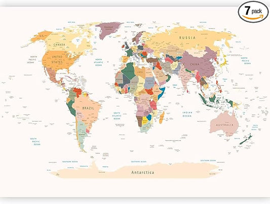 artgeist Premium Wall Mural World Map 138x101 in - XXL Non-Woven Wallpaper Fleece Wall Decor Photo Print Picture Image Design Home Map of The World k-B-0001-a-b