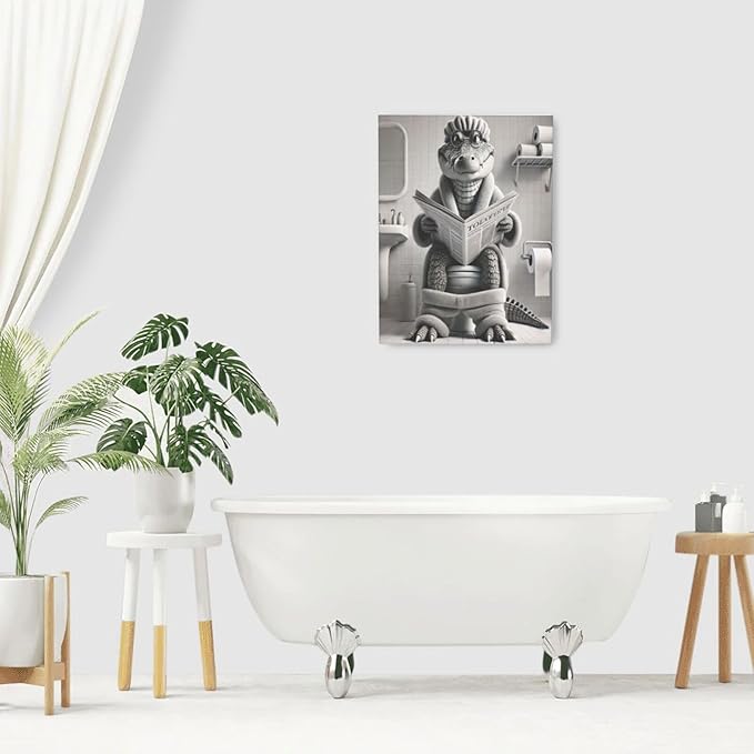 Lunavix Crocodile Bathroom Wall Art Alligator Bathroom Pictures Wall Decor Black and White 12" x 16" Framed Canvas Print Modern Artwork Decorations for Restroom