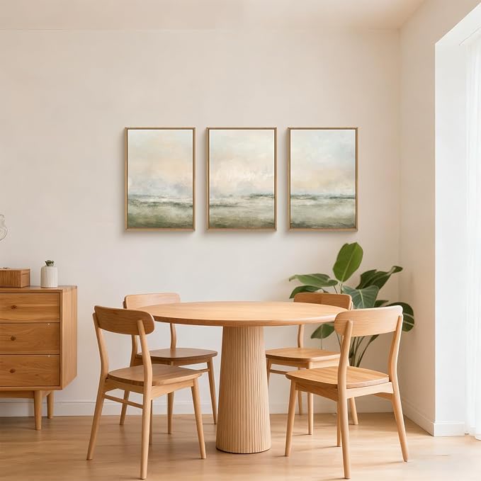 Aryroi Abstract Beige Green Landscape Framed Canvas Wall Art Set, Watercolor Natural Tan Wall Decor, Minimalist Neutral Modern Scenery Artwork for Living Room, Bedroom,Farmhouse- 16"x24"x3