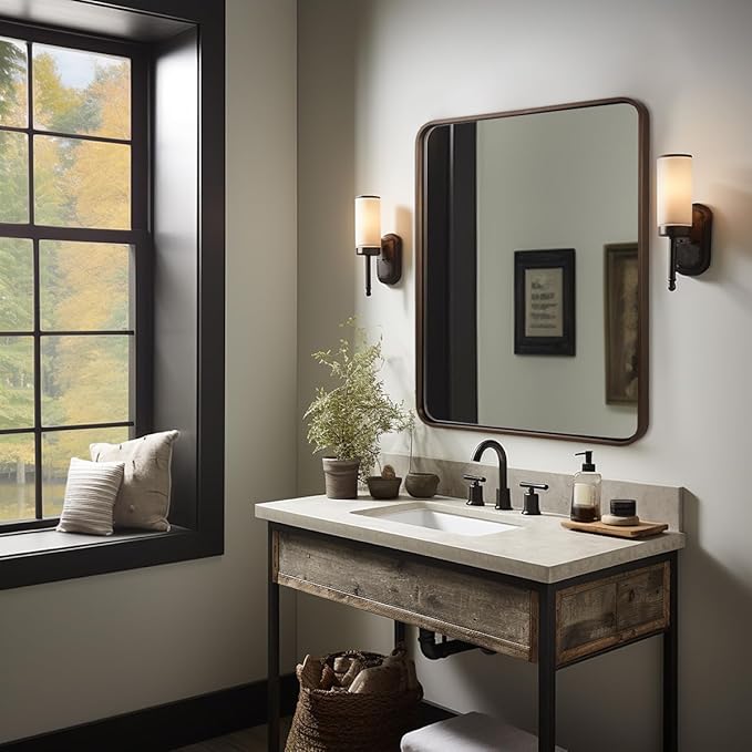 ANDY STAR 40x32 Inch Bronze Bathroom Mirror, Rounded Rectangle Oil Rubbed Bronze Mirrors for Bathroom,Tube Metal Framed, 1’’ Deep Wall Mounted Vertically/Horizontal