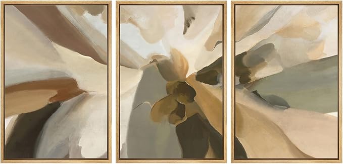 MUDECOR Framed Wall Art Print Set Minimalist Earthy Abstract Floral Illustrations Modern Art Boho Decorative Colorful Chic for Living Room, Bedroom, Office - 16"x24"x3 Natural