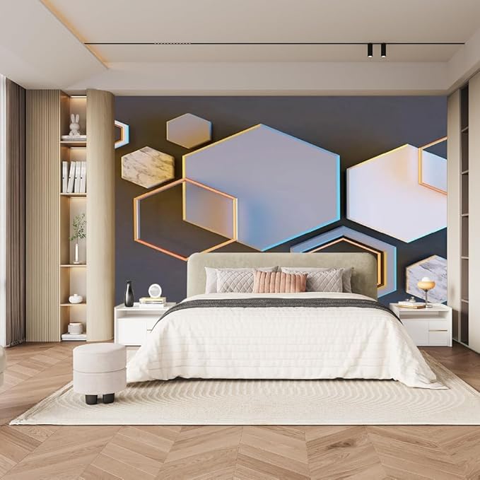 Colorblock Geometry Removable Decor Paintings, Marble Photos Peel and Stick Wall Mural 3D Wallpaper for Bedroom Living Room Children's Room Sofa Background Wall,99" W x 66" H