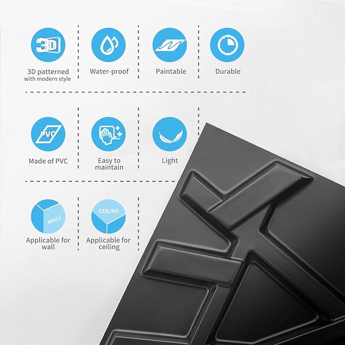 Art3d 19.7" x 19.7" (Pack Of 12) Wall Panel Stripes , Black