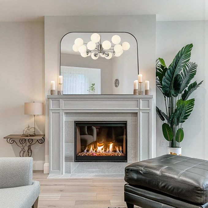 ANDY STAR Arched Mantel Large Wall Mirror, 30x36 Brushed Nickel Stainless Steel Framed Arch Mirror Wall-Mounted for Wall Decor Living Room, Bathroom, Bedroom, Entryway & Fireplace Mantel