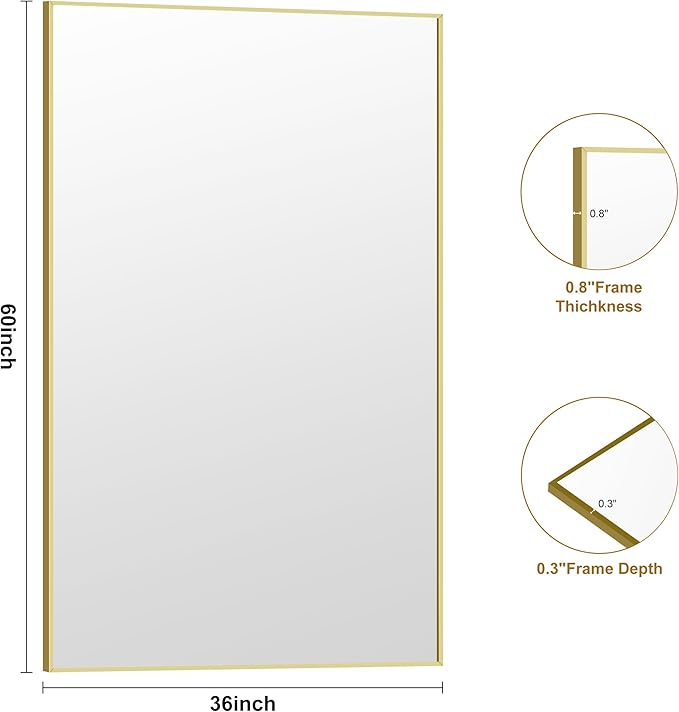 KOCUUY Large Gold Bathroom Mirror, 60x36 inch Rectangular Mirror for Bathroom Sink, Oversized Wall Mirror with Metal Gold Frame for Living Room, Farmhouse, Entryway, Hang Horizontal/Vertical