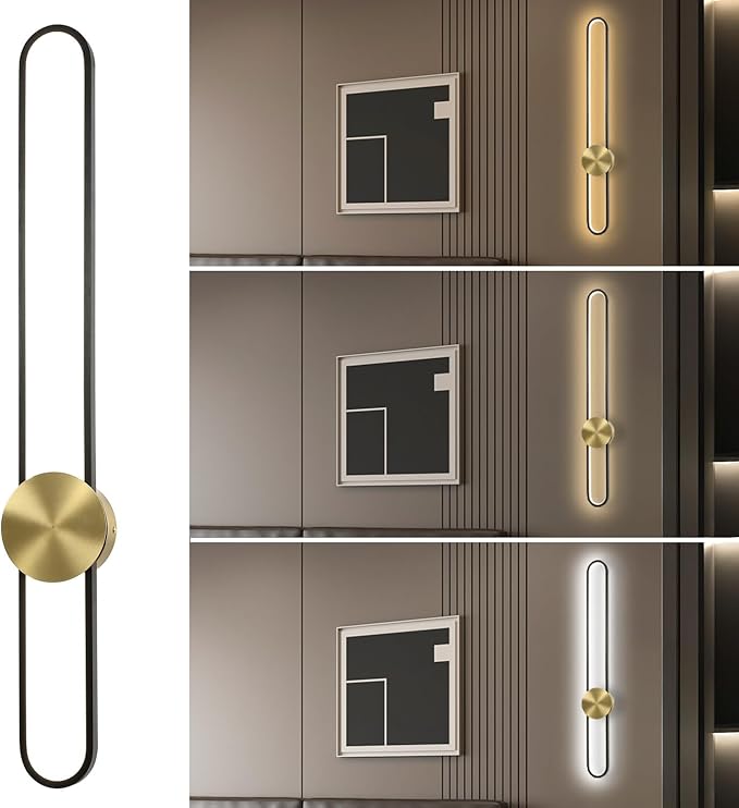 Modern Wall Sconce Dimmable 3000K/4000K/6000K LED Wall Light Fixture, Hardwired Wall Lamp for Living Room, Dining Room, Bedroom, Hallway, Lobby, Entryway (Brushed Black, 35.4inch/H90cm)