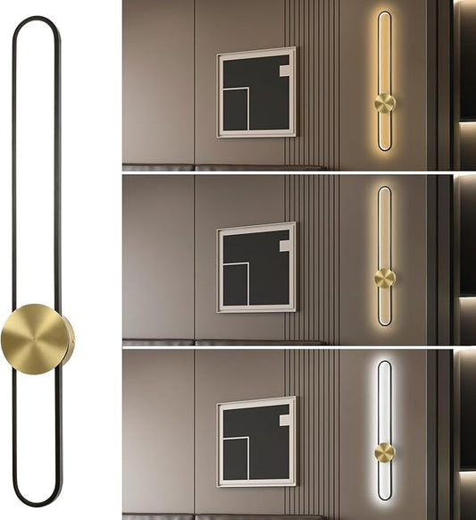 Modern Wall Sconce Dimmable 3000K/4000K/6000K LED Wall Light Fixture, Hardwired Wall Lamp for Living Room, Dining Room, Bedroom, Hallway, Lobby, Entryway (Brushed Black, 35.4inch/H90cm)