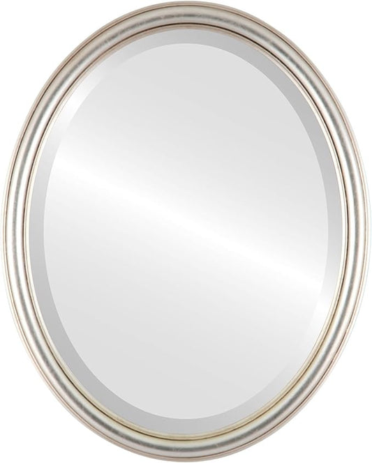 OVALCREST Oval Beveled Wall Mirror for Home Decor - Saratoga Style - Silver Leaf with Brown Antique - 22x26 Outside Dimensions