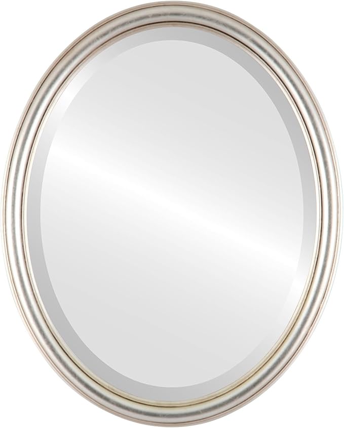 OVALCREST Oval Beveled Wall Mirror for Home Decor - Saratoga Style - Silver Leaf with Brown Antique - 14x18 Outside Dimensions