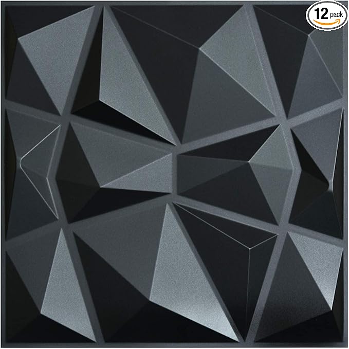Art3d 3D Paneling Textured 3D Wall Design, Black Diamond, 19.7" x 19.7" (12 Pack)