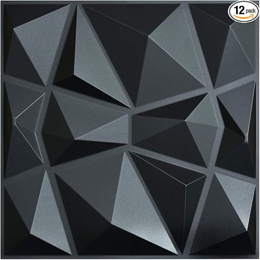 Art3d 3D Paneling Textured 3D Wall Design, Black Diamond, 19.7" x 19.7" (12 Pack)