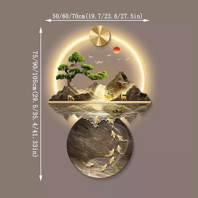 DLYZAYE 3D Wall Art Decor Wall Sculptures Wall Hanging Art with Led Light Wall Art Decorations Lamp Oriental Decor Traditional Chinese Wall Hanging Painting~/