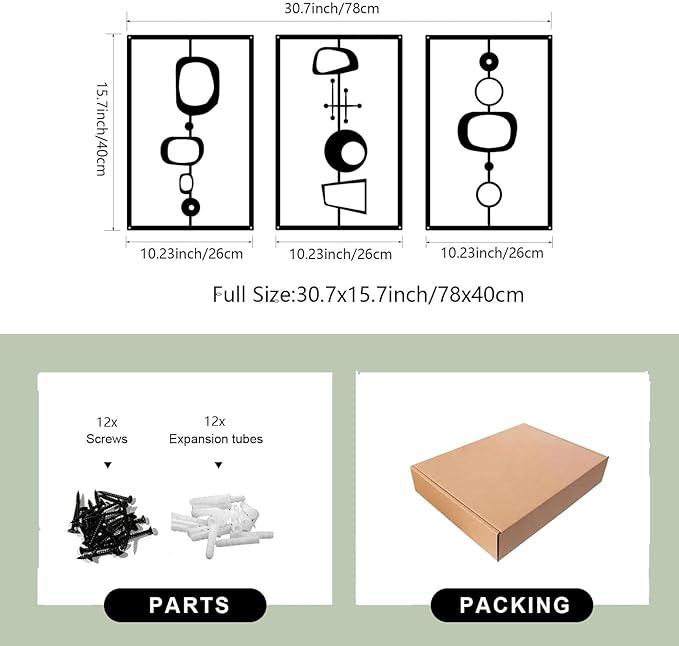 3 Pcs Metal Abstract Wall Decor, Minimalist Lines Wall Hanging Art Painting, Modern Geometric Black Wall Sculpture Suitable for Home Office, Hotel Living Room, Bedroom and other Home Decoration