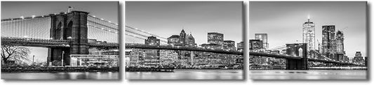 Canvas Wall Art Print New York Cityscape Wall Art for Bedroom Brooklyn Bridge Panorama Wall Decor Art Paintings City Reflection Modern Giclee Artwork for Office Home Decor Ready to Hang 16x72 Inch