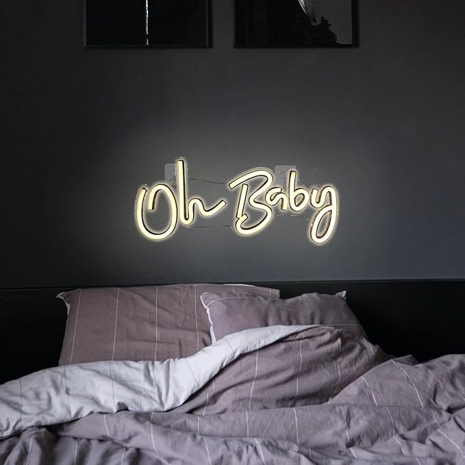 Lucunstar Neon Light Oh Baby Warm White Neon Sign for Wall Decor Neon Lights Sign Oh Baby Word LED Neon for Nursery Bedroom Game Room Club Bar Wedding Party Room Decor(16.5"X6.9")
