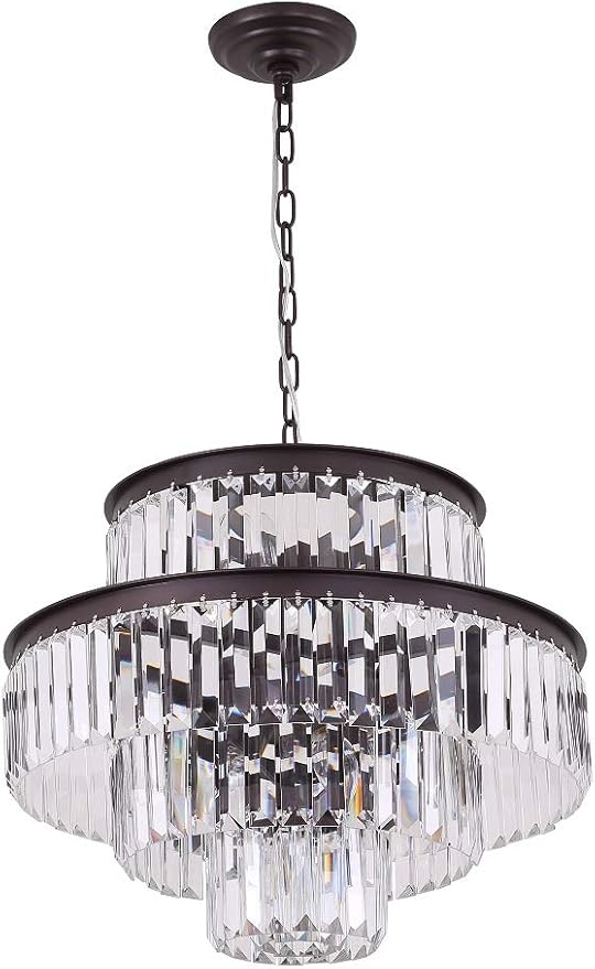 20" Black Crystal Chandelier, Modern 4-Tier Ceiling Light with Clear Crystal Prisms, Luxury Pendant Lighting for Dining Room Entryway