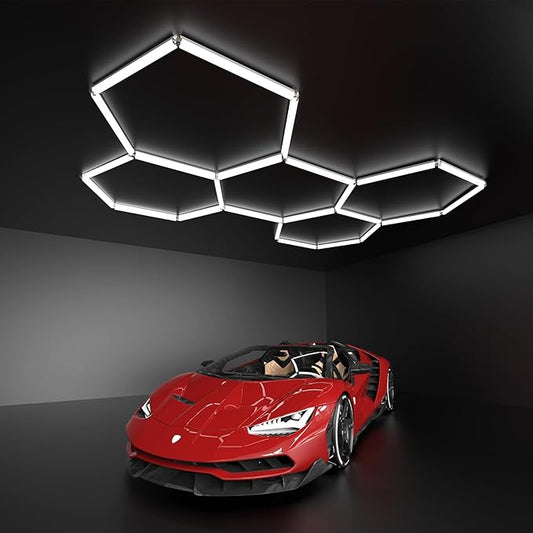 Modern Hexagon LED Garage Light Fixture, 192W 21000LM 25 Pack Honeycomb Ceiling Light for Garage, Basement, Gaming Room, Warehouse, Gym, 5 Hexagon