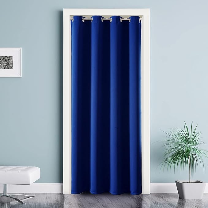 ChrisDowa Blackout Door Curtains for Doorway Privacy, Grommet Closet Curtains for bedroom closet door, Thermal Insulated Temporary Doorway Cover Room Divider Drapes (1 Panel, Royal Blue, 52 x 80 Inch)