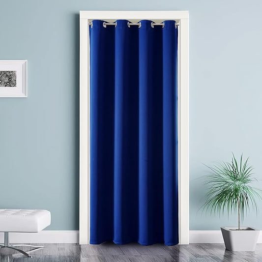 ChrisDowa Blackout Door Curtains for Doorway Privacy, Grommet Closet Curtains for bedroom closet door, Thermal Insulated Temporary Doorway Cover Room Divider Drapes (1 Panel, Royal Blue, 52 x 80 Inch)