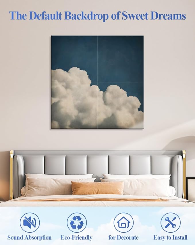 4 Pack Art Acoustic Wall Panels Self-Adhesive, 16" X 16" X 0.5" Acoustic Panels Decorativos Para Pared, Soundproof Wall Panels for Studio, Home & Living Room - Sky Painting