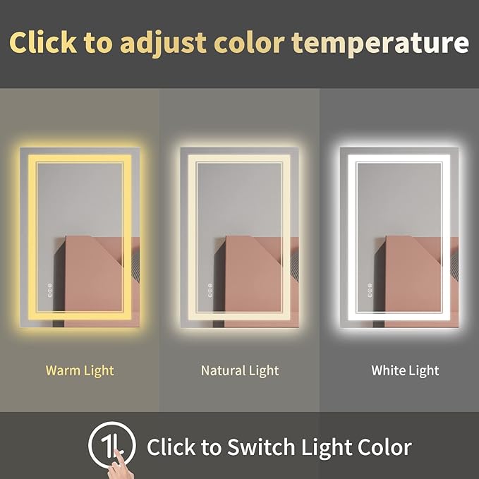 48x32 Inch LED Bathroom Mirror, Front Light and Backlit Anti-Fog Dimmable Memory Lighted Vanity Mirror, Shatterproof Wall-Mounted Led Mirror for Bathroom