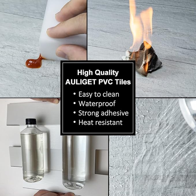 AULIGET 2-Piece Light Shale Peel and Stick Backsplash Wall Tiles, 6" x 12" PVC Faux Stone Stick on Tile for Backsplash Kitchen, Bathroom, Laundry Room, Camper, Fireplace