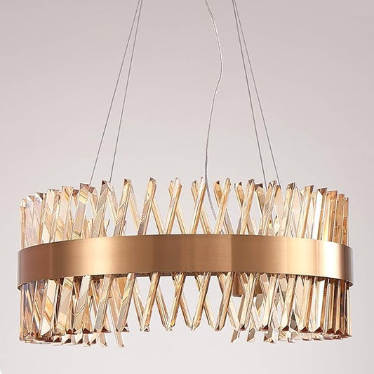 Modern Gold Chandeliers, 24" LED Dining Room Light 60W Dimmable Luxury Crystal Round Chandelier for Kitchen Island Bedroom Foyer Entryway Living Room, Brass
