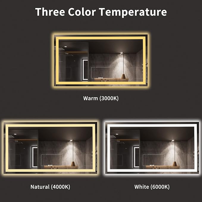 LOAAO 72X40 LED Bathroom Mirror with Lights, Anti-Fog, Dimmable, Backlit + Front Lit, Lighted Bathroom Vanity Mirror for Wall, Memory Function, Tempered Glass, ETL Listed