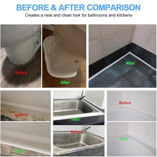 2 Rolls Caulk Tape Self Adhesive, Bathroom Waterproof White Caulking Sealant Strip Peel & Stick Wallpaper Floor Tile Toilet Tub Sink Backsplash Kitchen Wall Decor, Easier to Use Than Silicone Caulk