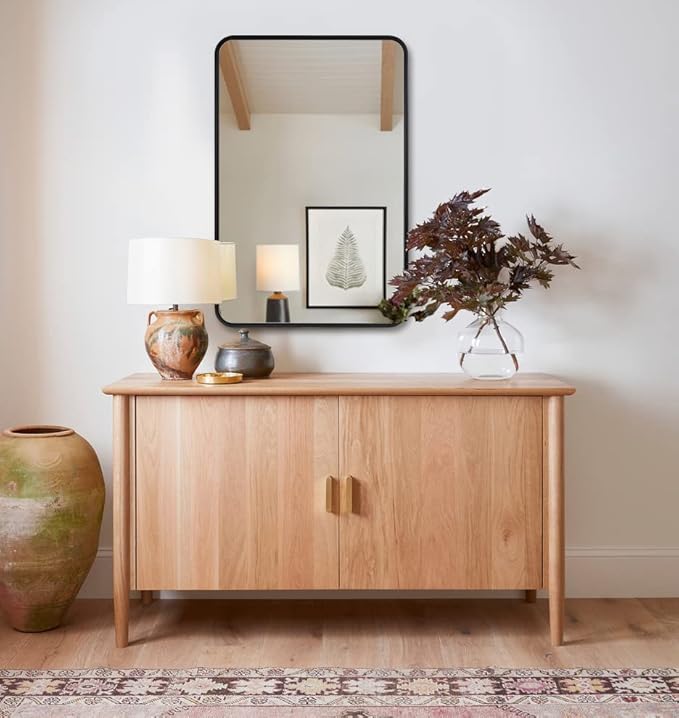 ANDY STAR Matte Black Mirror for Bathroom, 20x28 Inch Rounded Rectangle Mirror, Modern Vanity Mirror Tube Metal Frame HD Reflection Wall-Mounted Mirrors Vertically or Horizontally