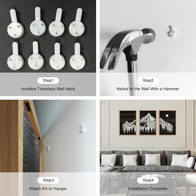 KAIRNE Wooden Mountain Tree Framed Canvas Wall Art Set, Country Wood Forest Wall Decor, Woodcut Pine Tree Wall Painting, Nature Farmhouse Zen Art Prints for Living Room, Bedroom, Office - 16"x24"x3