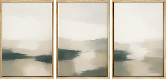 MUDECOR Framed Wall Art Print Set Neutral Landscape Prints in Beige and Green Tones Illustrations Modern Art Boho Decorative Chic for Living Room, Bedroom, Office - 24"x36"x3 Natural