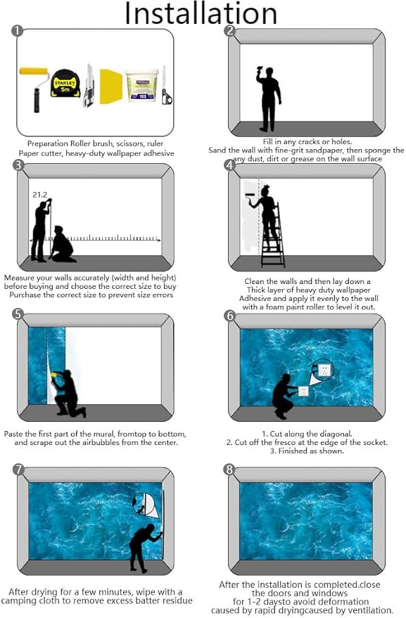 Blue Foam Seascape Mural, Bedroom and Living Room Mural Large Wall Background Wallpaper(Non-self-Adhesive)