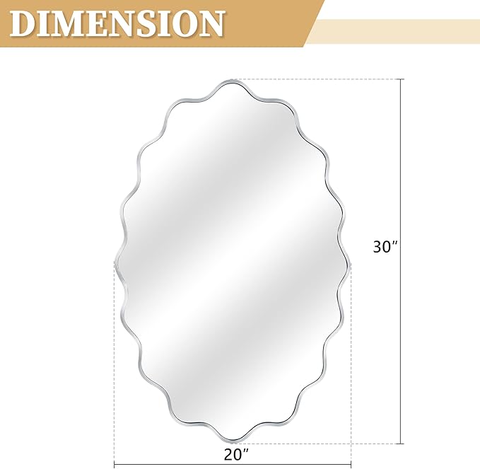 Oval Wavy Mirror - Irregular Wall Mirror 22"x30" Black Asymmetrical Aviation Aluminum Alloy Frame for Bathroom, Bedroom, Living Room, Cloakroom, Entryway