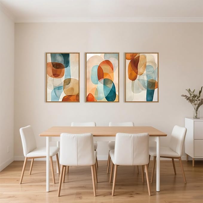 Large Abstract Color Block Framed Canvas Wall Art,Boho Orange and Blue Ovals Wall Decor,Modern Colorful Shape Artwork,Watercolor Geometric Art Print for Living Room,Bedroom,Office- 24"x36"x3