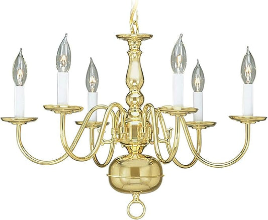 Livex Lighting 5006-02 Williamsburgh 6 Light Polished Brass Chandelier