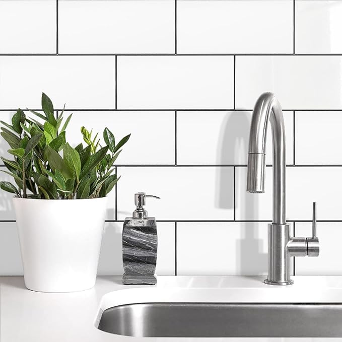 AULIGET 6" x 12" Polished White Thick PVC Peel and Stick Backsplash, Waterproof Subway Tile Peel and Stick Wall Tiles (Pack of 20)